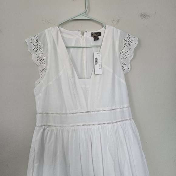 NWT J. Crew Point Sur white and burgundy embroidered midi dress size 6 flaw - Picture 7 of 10